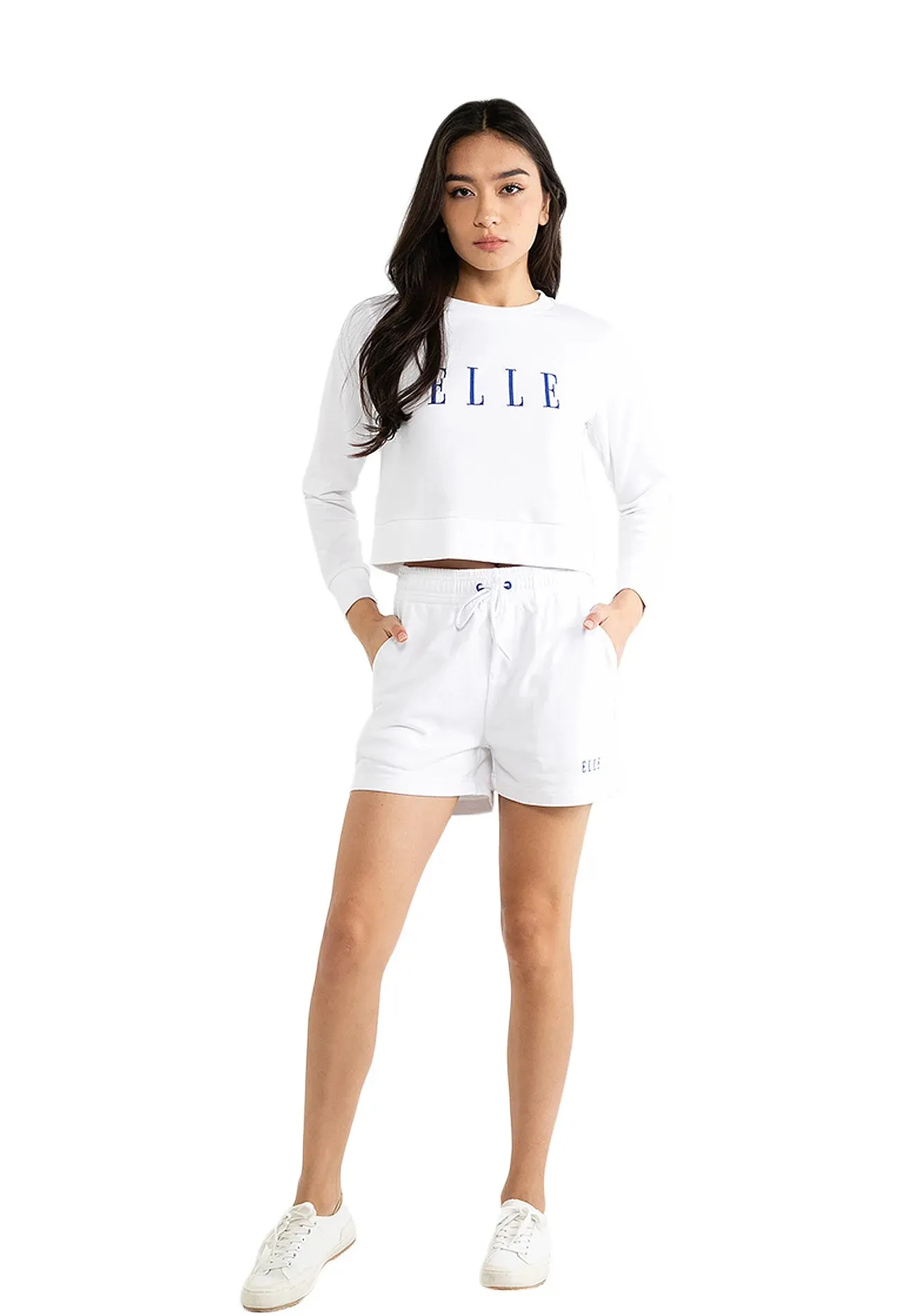 ELLE Leisure Logo Round Neck Cropped Sweatshirt