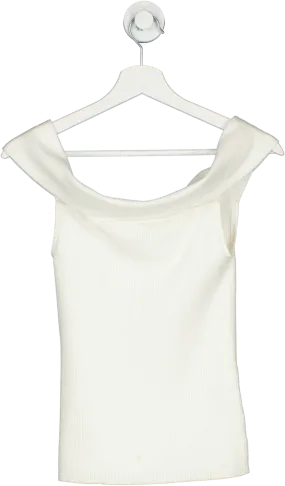 EVERLANE Cream The Ribbed Cotton Off-the-shoulder Top UK S