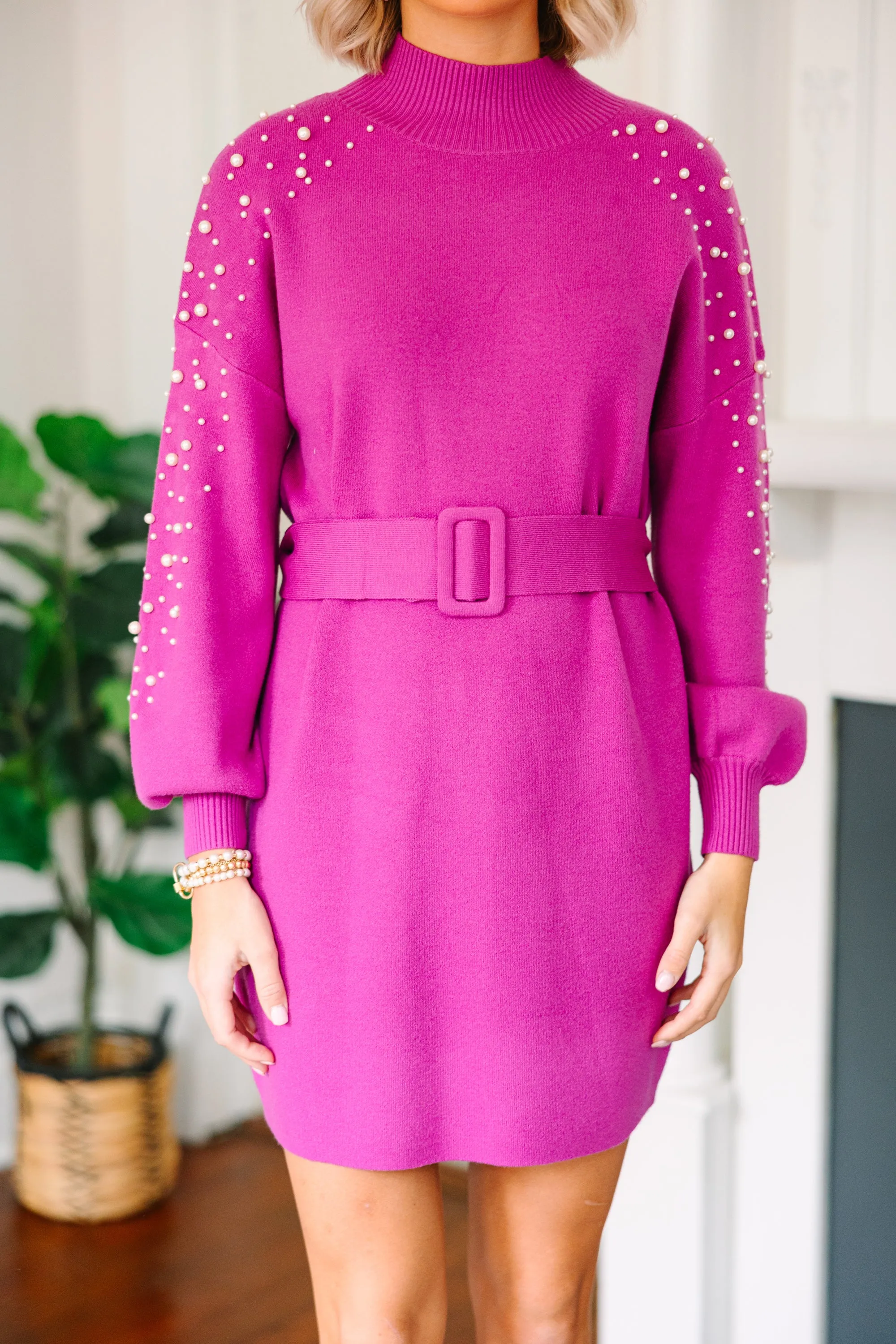 Fate: Living Is Easy Magenta Pink Embellished Sweater Dress