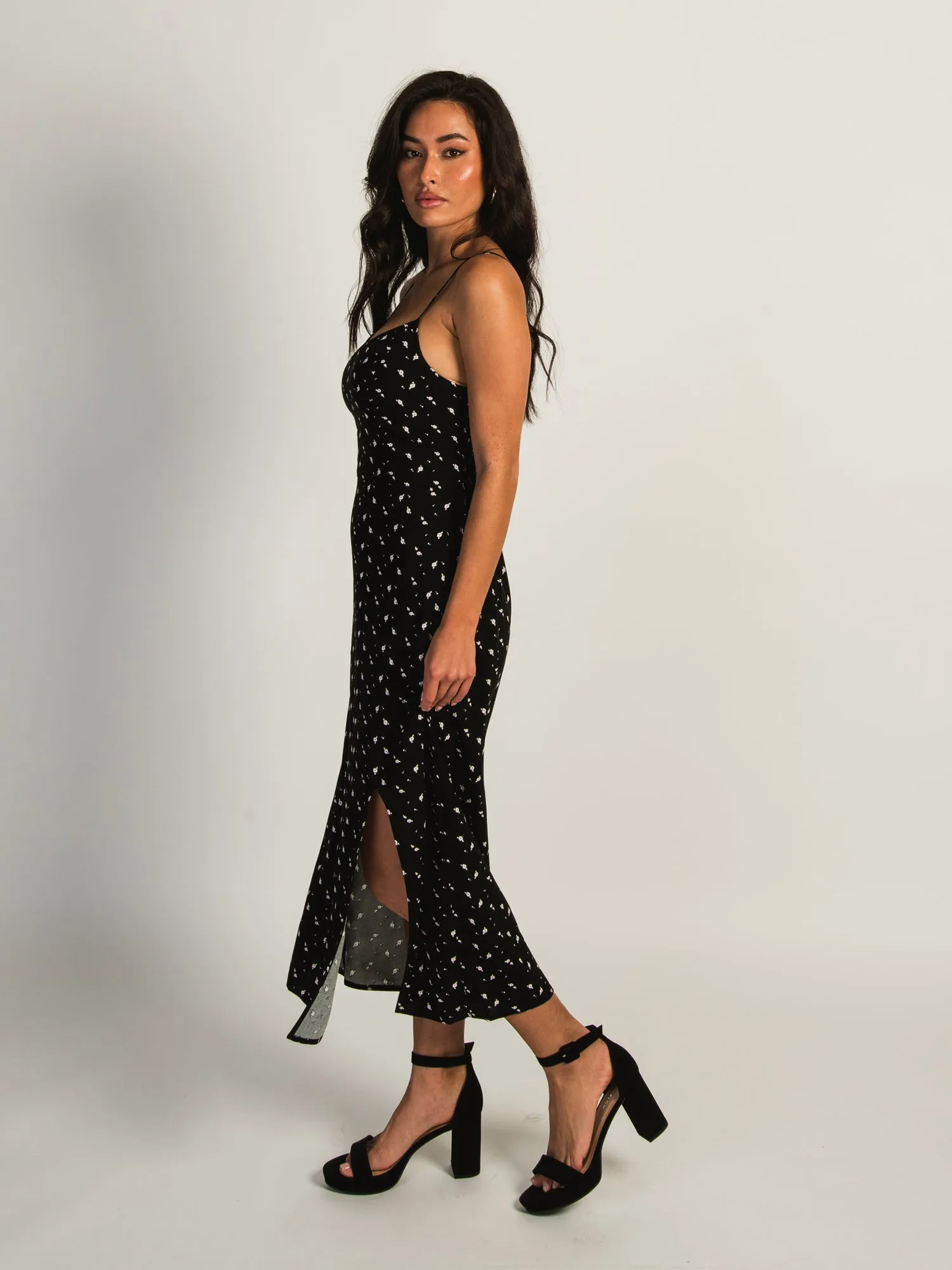 HARLOW MALIA SLIT PRINT DRESS - BLACK