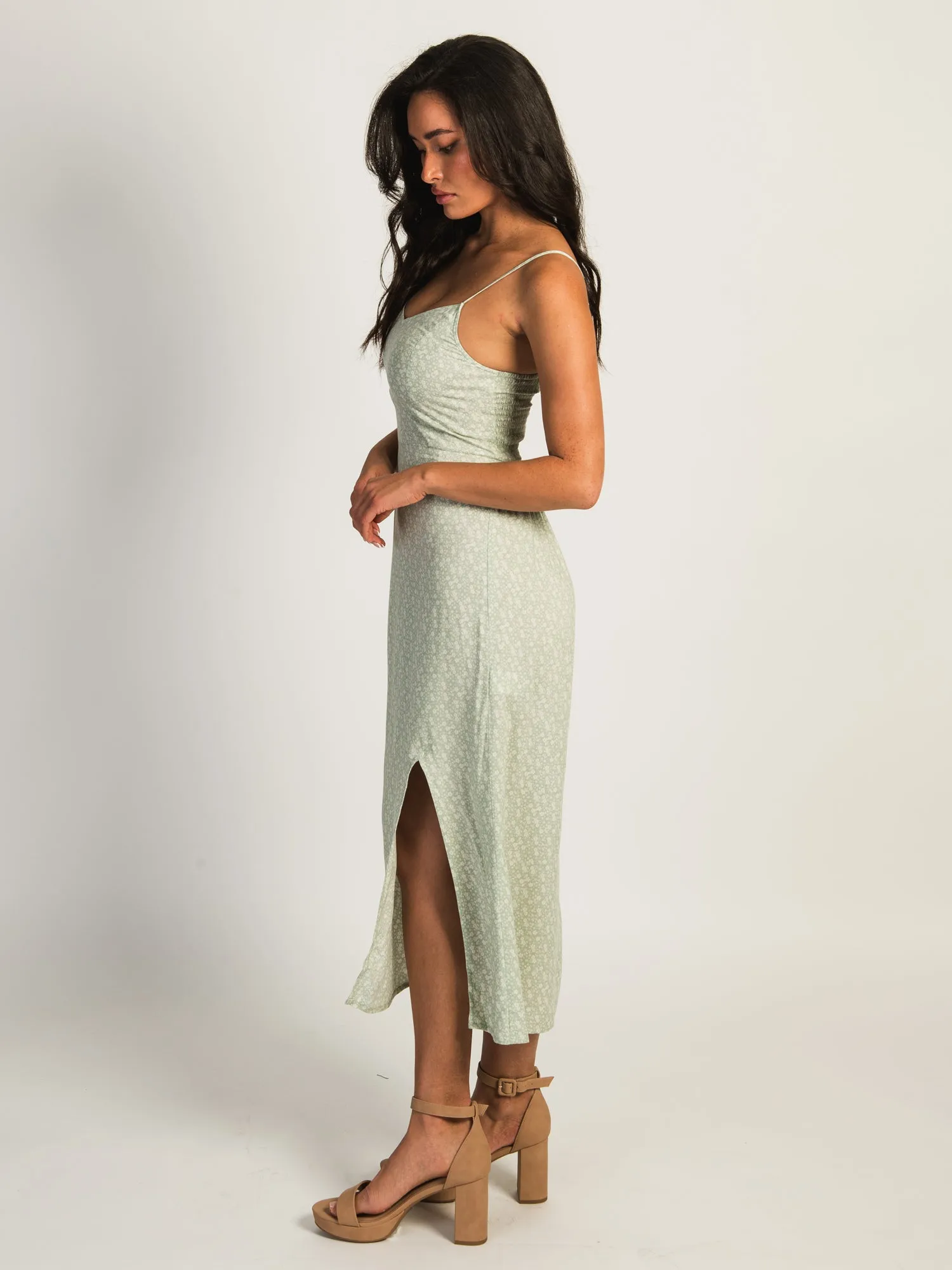 HARLOW MALIA SLIT PRINT DRESS - SAGE