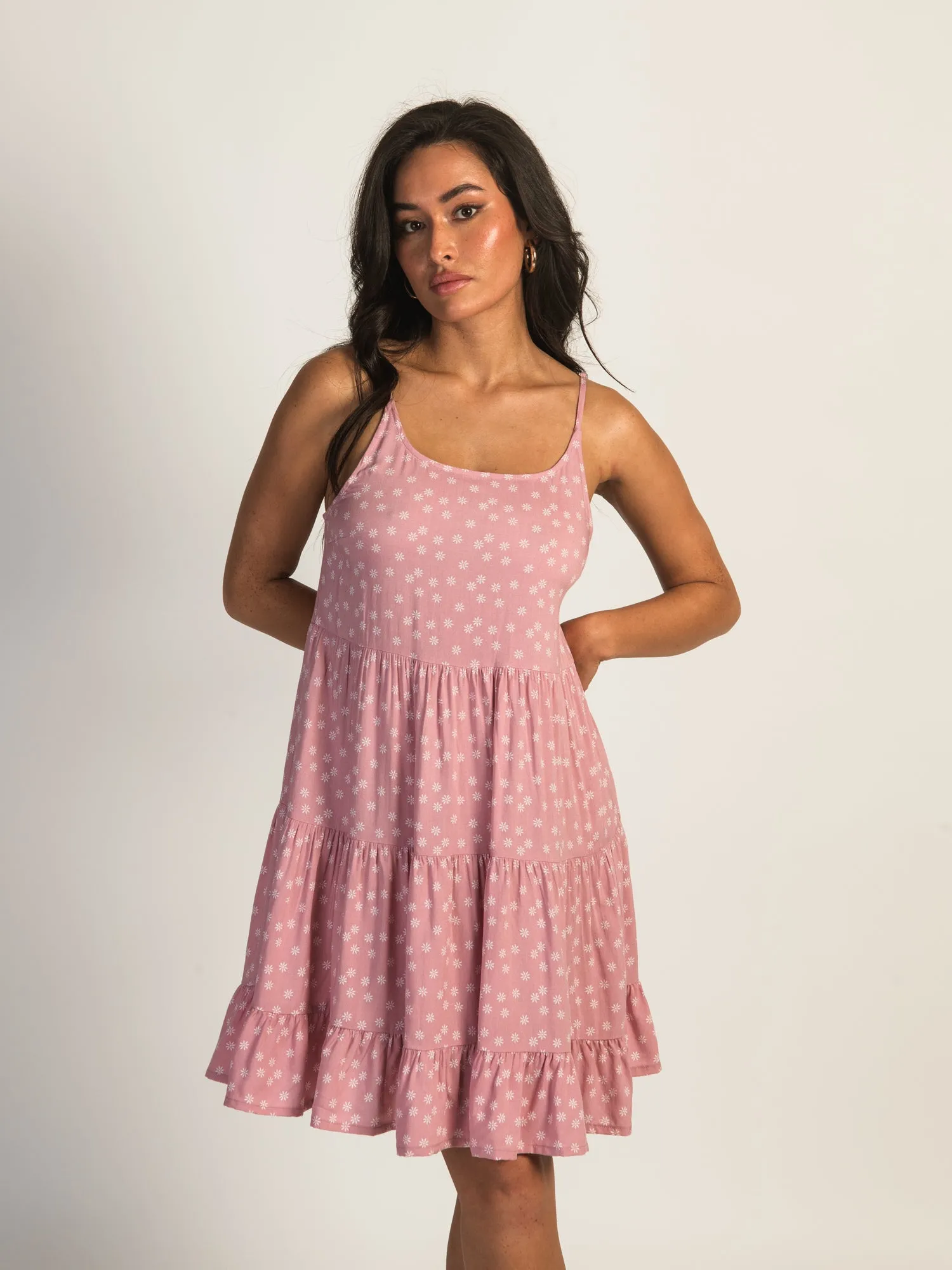 HARLOW TIERED PRINT DRESS - PINK DITSY