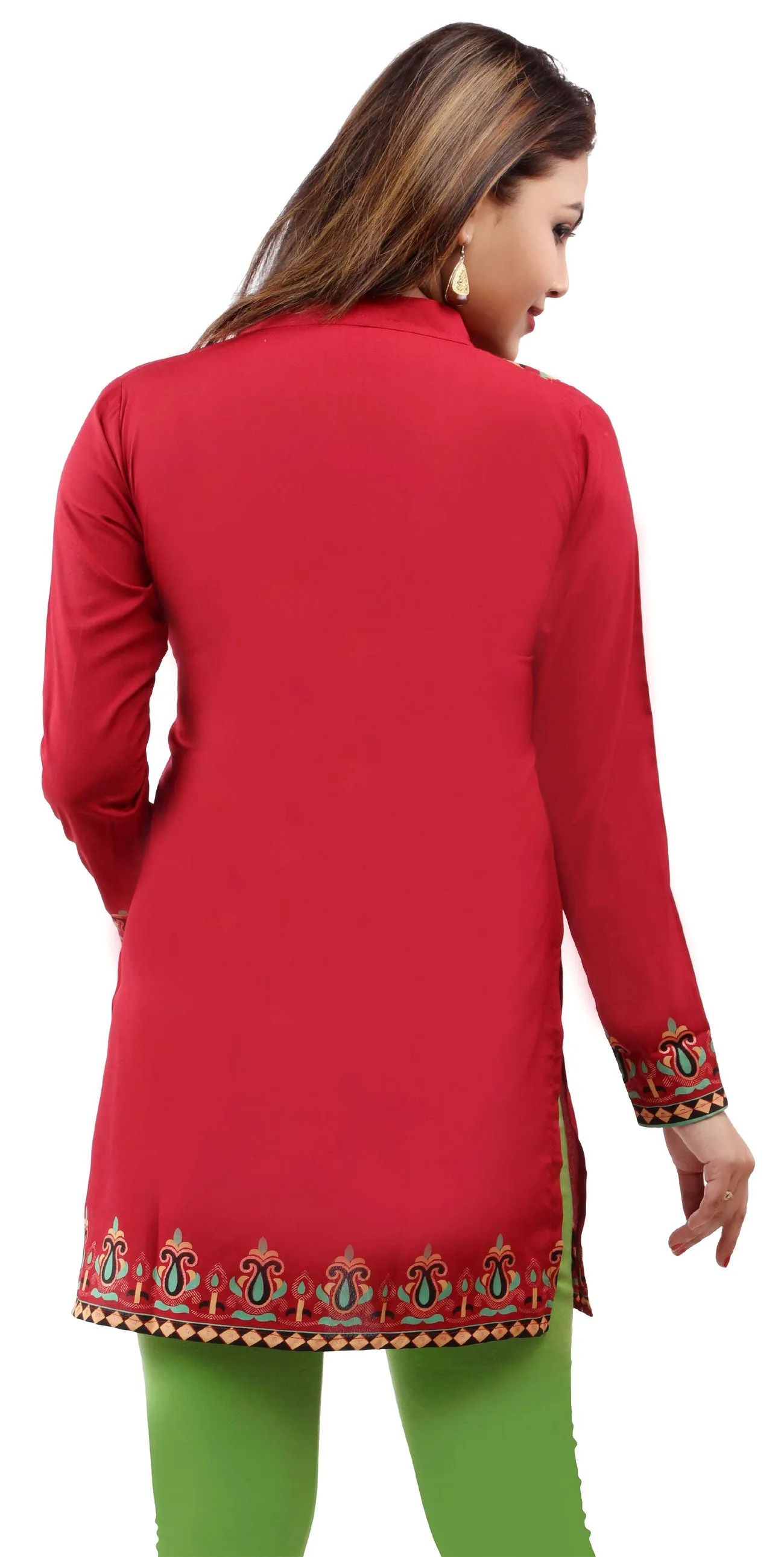 India Women's Tunic Top Kurti Printed Indian Clothing (Red)