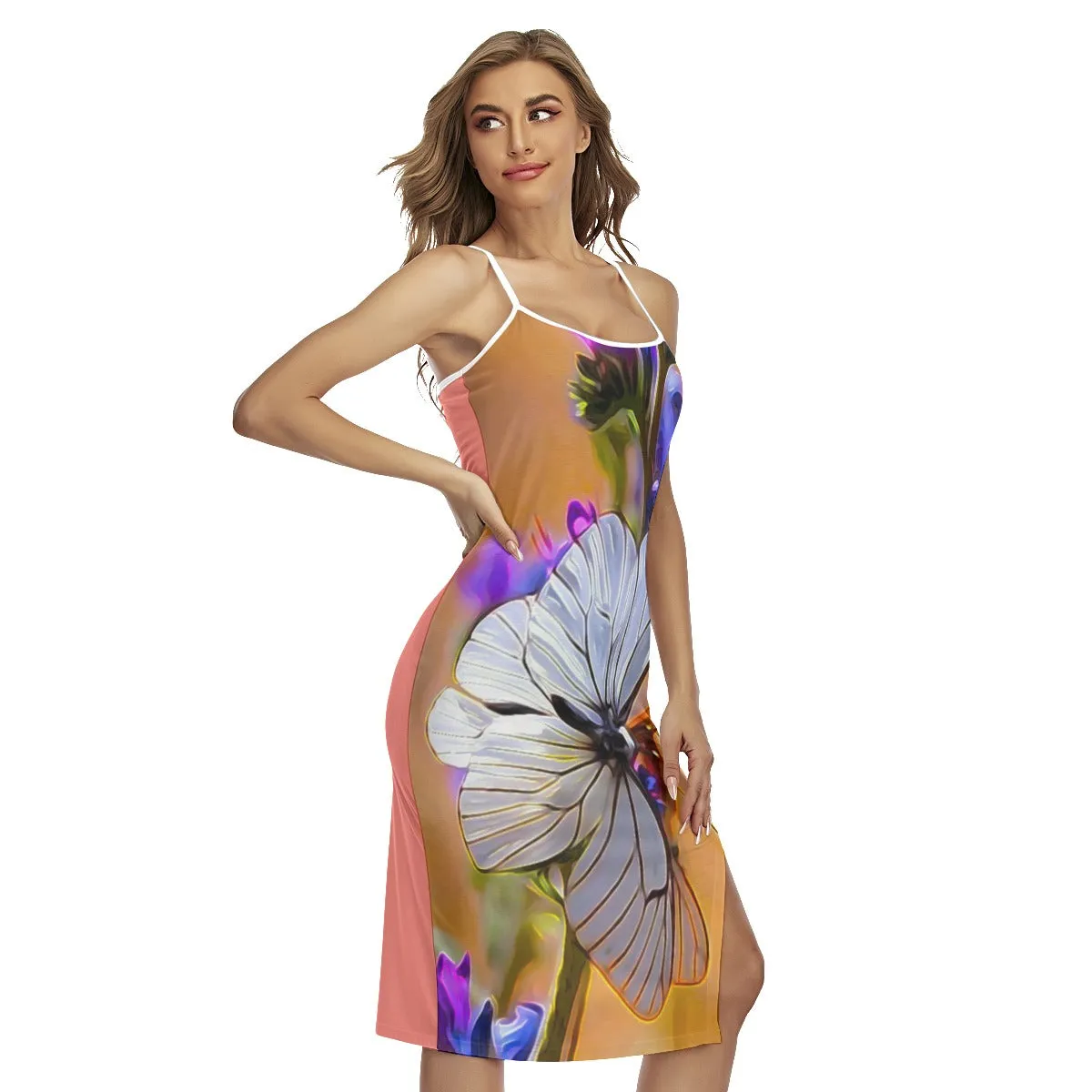 Insect Models: Beautiful Butterfles 01 Designer Criss Cross Back Cami Midi Dress