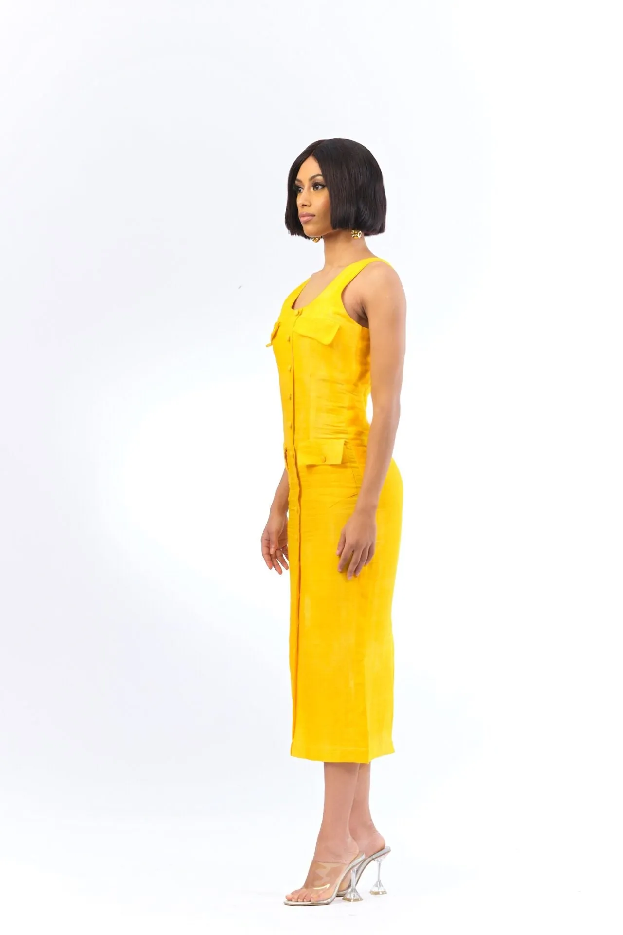 Joy Sleeveless Linen Dress - Yellow