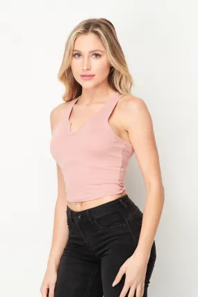 Jr Tank Top - V Neck Crop -Rose