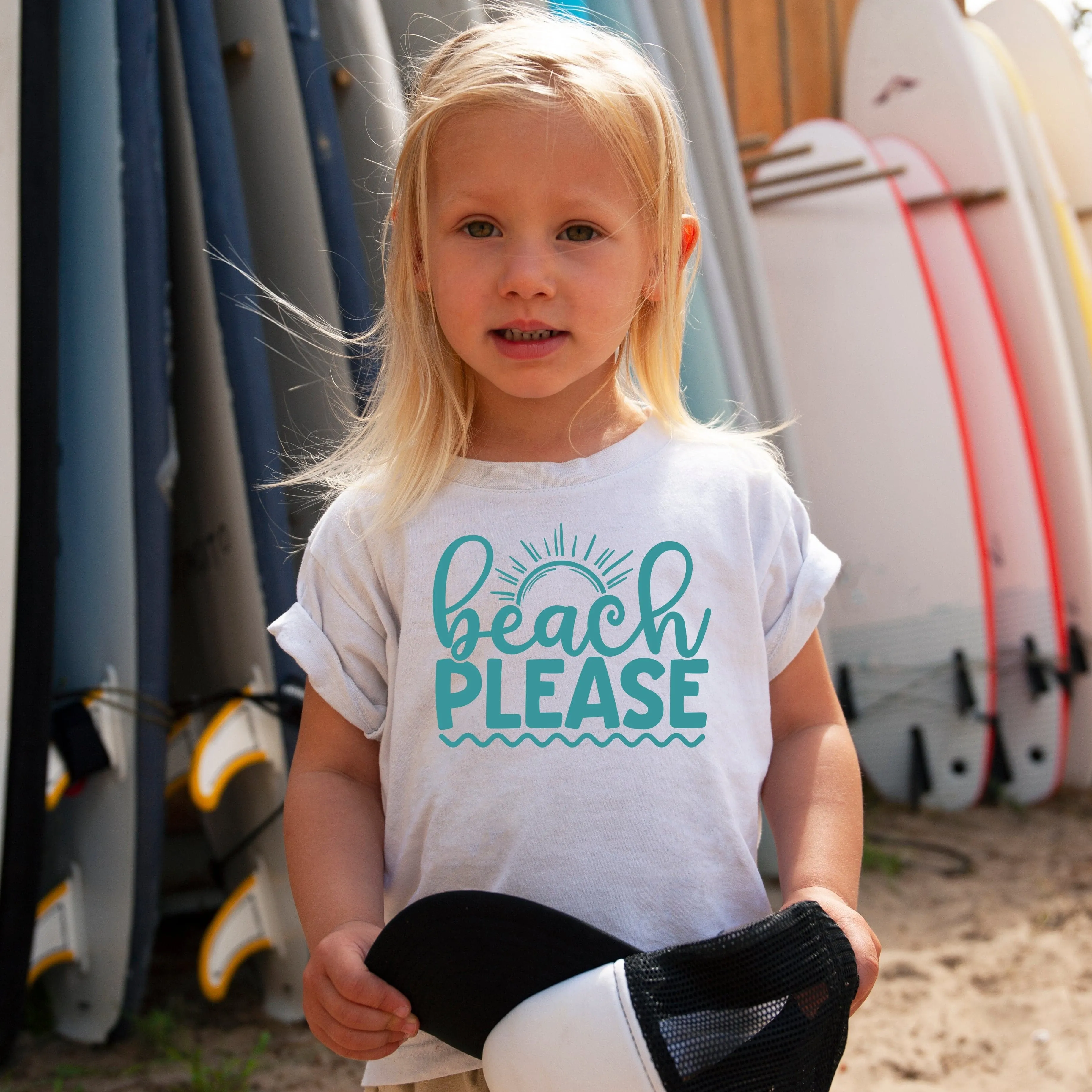 Kid's 'Beach Please' Printed Slogan T-shirt