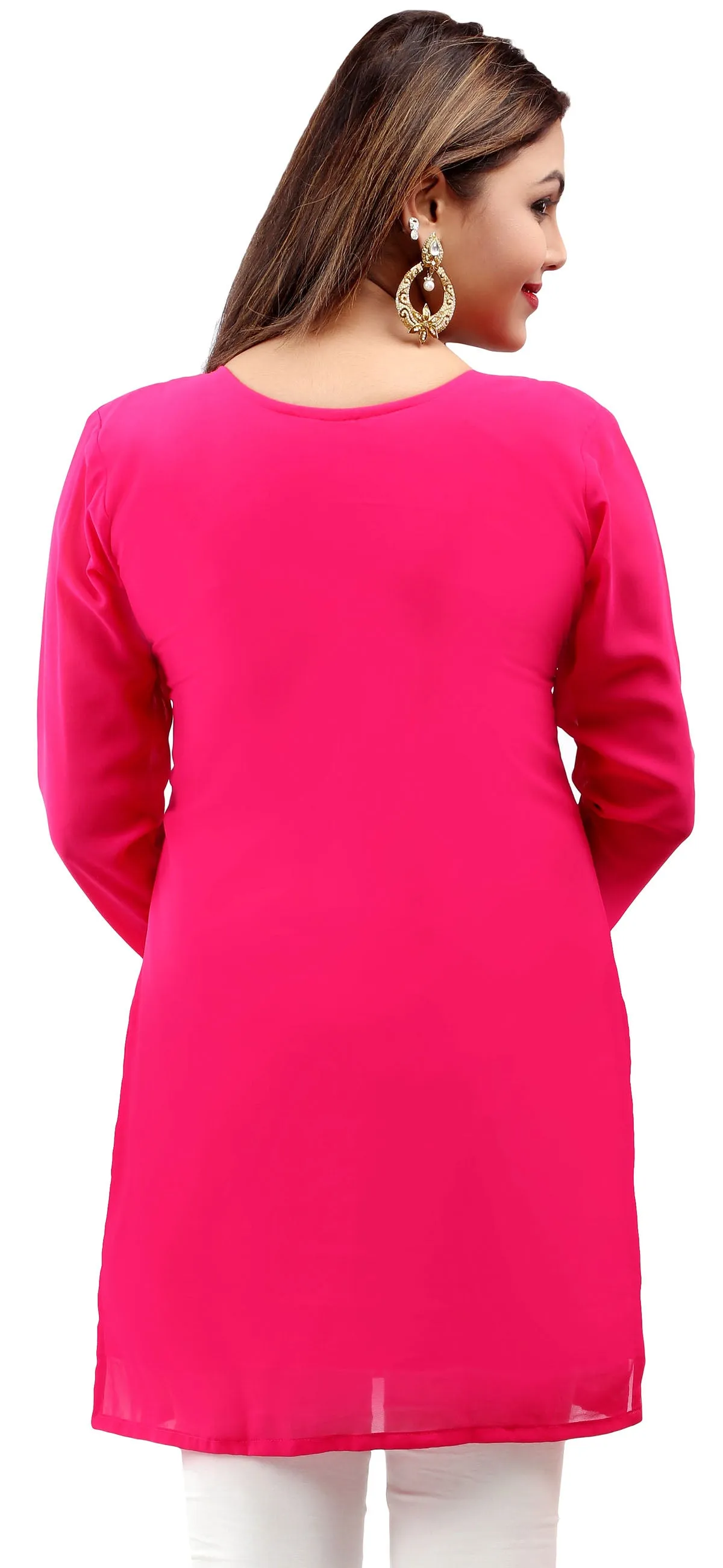 Kurti Top Tunic Blouse Women's Embroidered India Clothing (Pink)