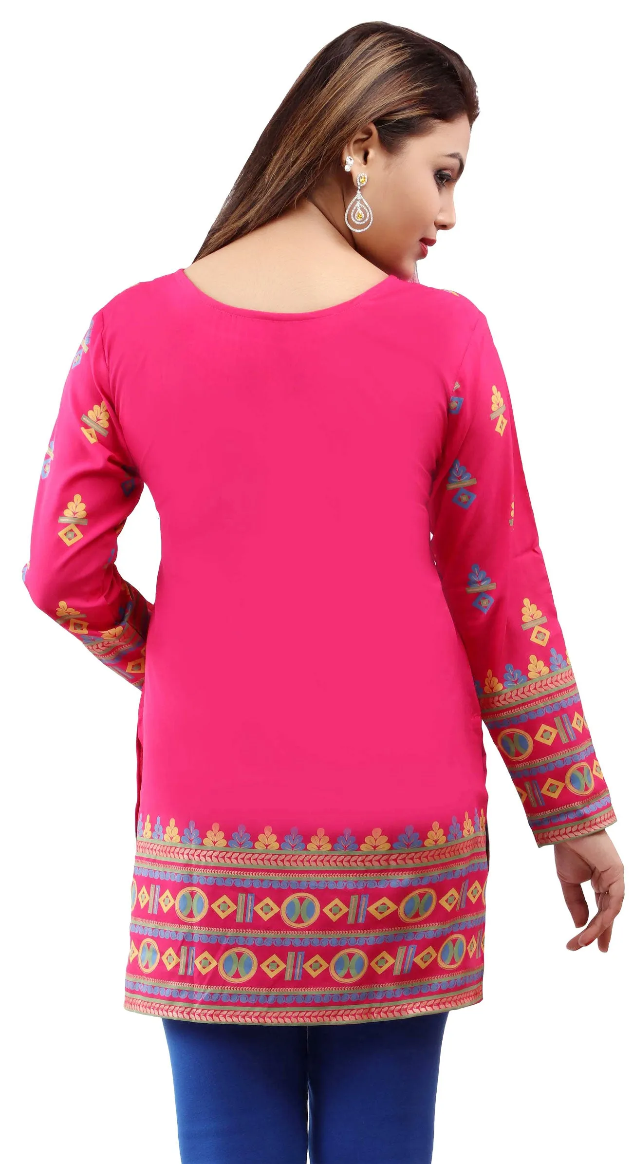 Kurti Top Tunic Women's Printed Blouse India Clothing (Pink)