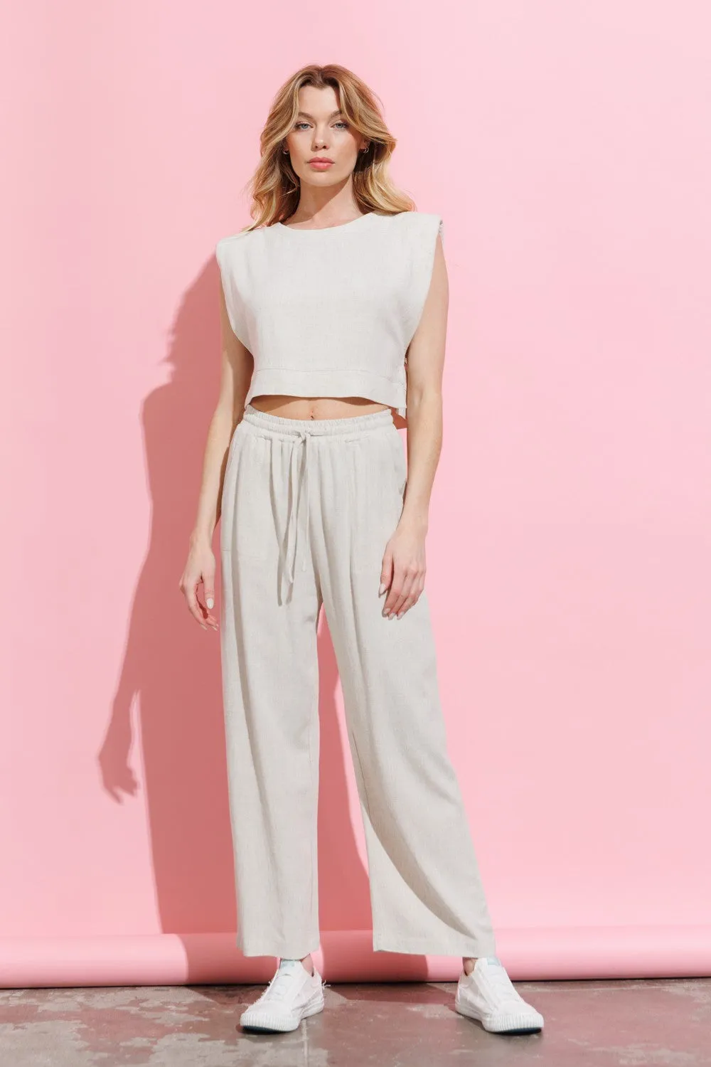 Laverne Cropped Linen Top, Oat