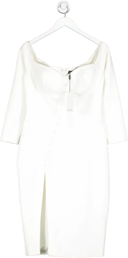 Lavish Alice White Off The Shoulder Buttoned Midi Dress UK 14