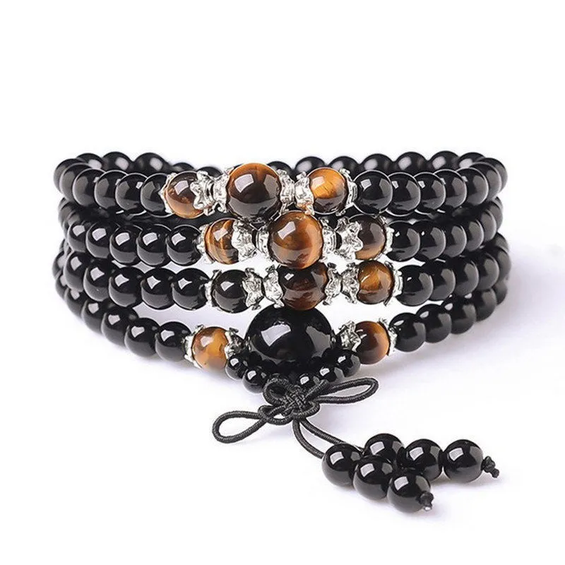 Mala Beads Bracelet Buddhist Mala Prayer Beads Buddha Blessing Necklace Obsidian Tiger Eye Beads