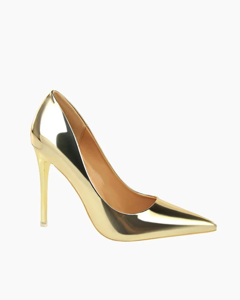 Metallic Heeled Shallow Pointed Toe Stilettos