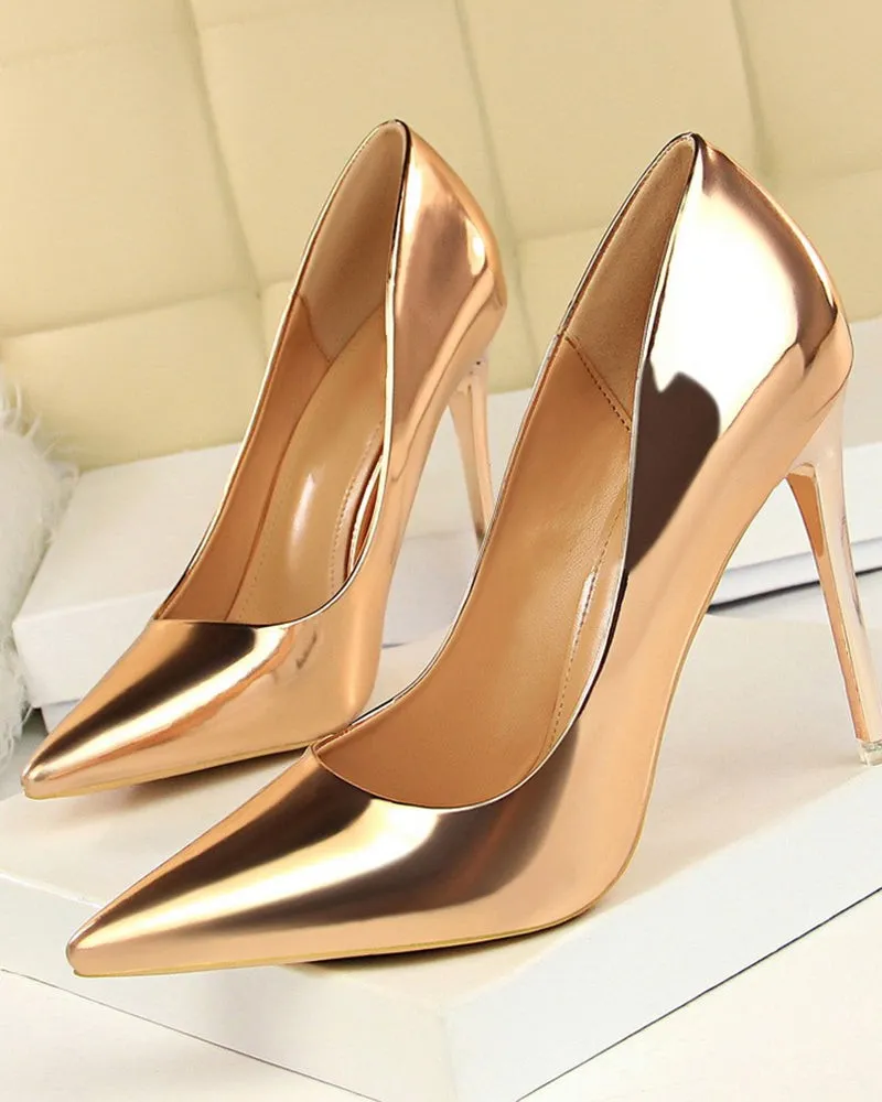 Metallic Heeled Shallow Pointed Toe Stilettos