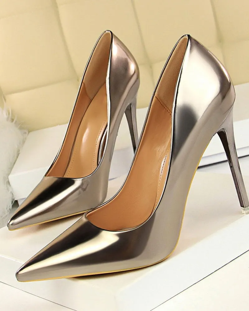 Metallic Heeled Shallow Pointed Toe Stilettos