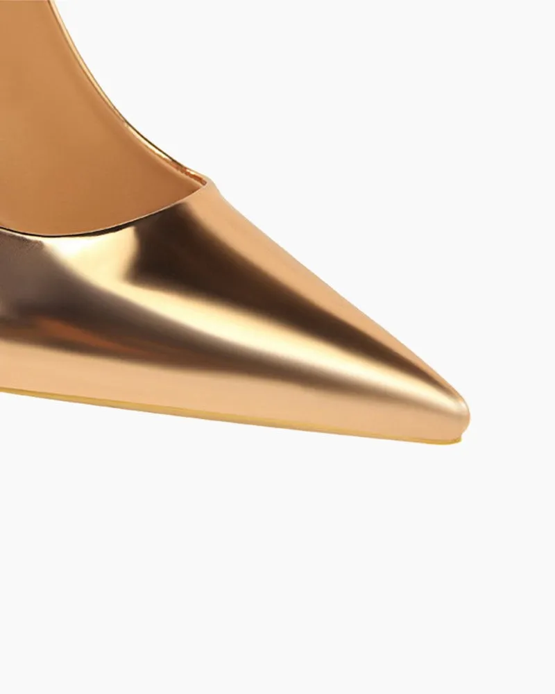 Metallic Heeled Shallow Pointed Toe Stilettos