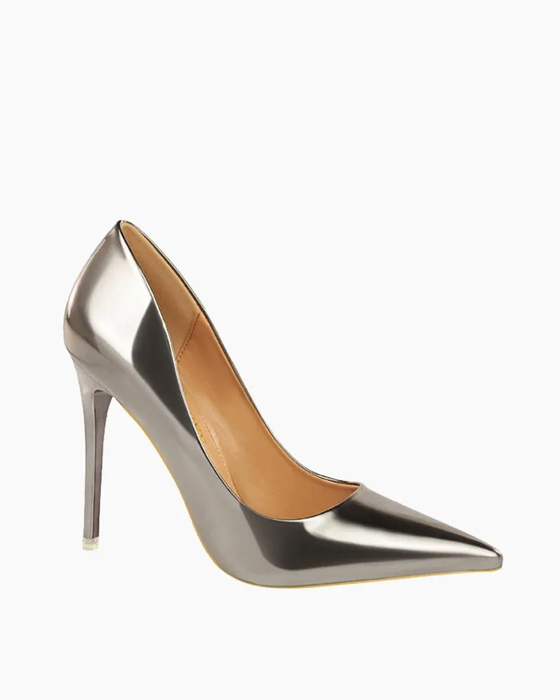 Metallic Heeled Shallow Pointed Toe Stilettos