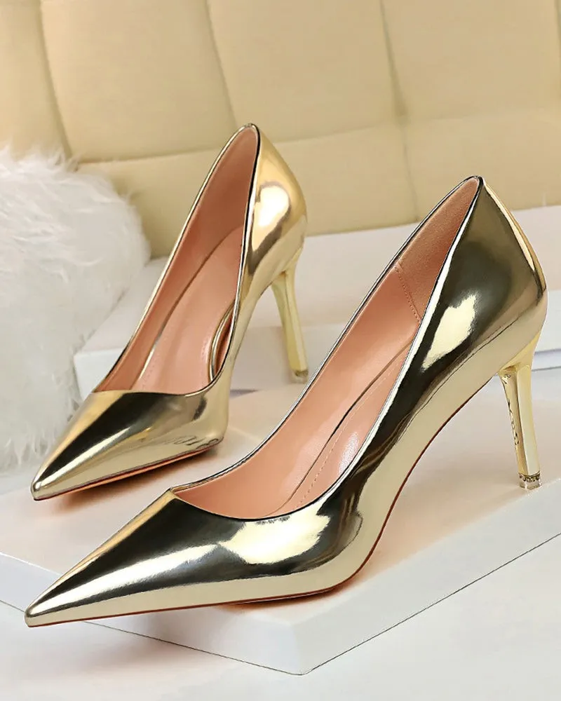 Metallic Heeled Shallow Pointed Toe Stilettos