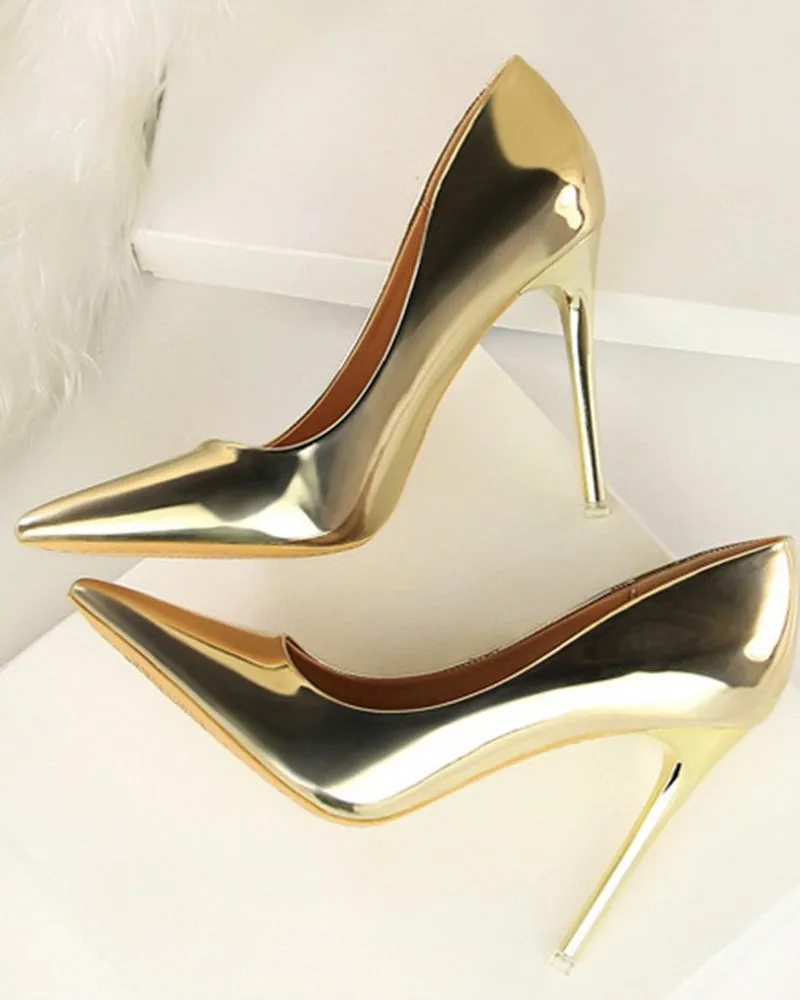 Metallic Heeled Shallow Pointed Toe Stilettos