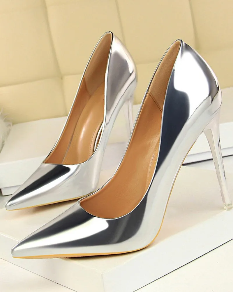 Metallic Heeled Shallow Pointed Toe Stilettos