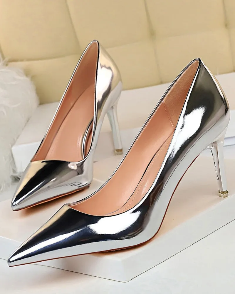 Metallic Heeled Shallow Pointed Toe Stilettos