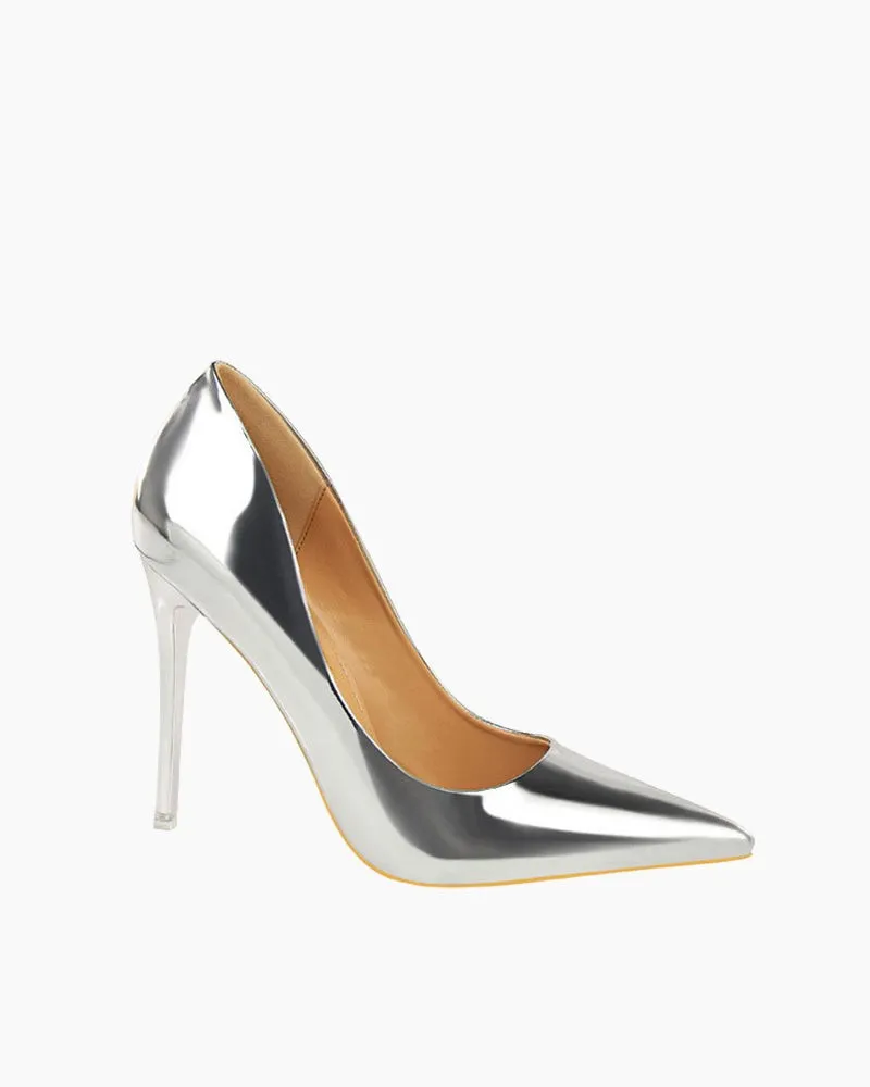 Metallic Heeled Shallow Pointed Toe Stilettos