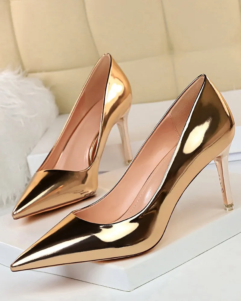 Metallic Heeled Shallow Pointed Toe Stilettos