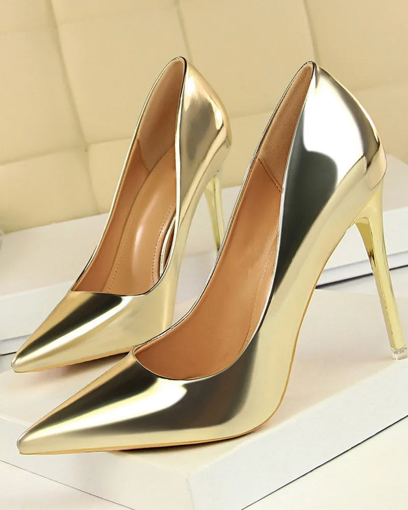 Metallic Heeled Shallow Pointed Toe Stilettos