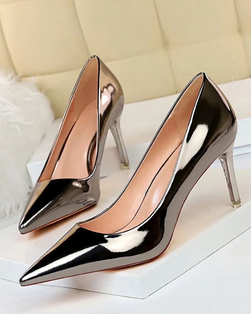 Metallic Heeled Shallow Pointed Toe Stilettos