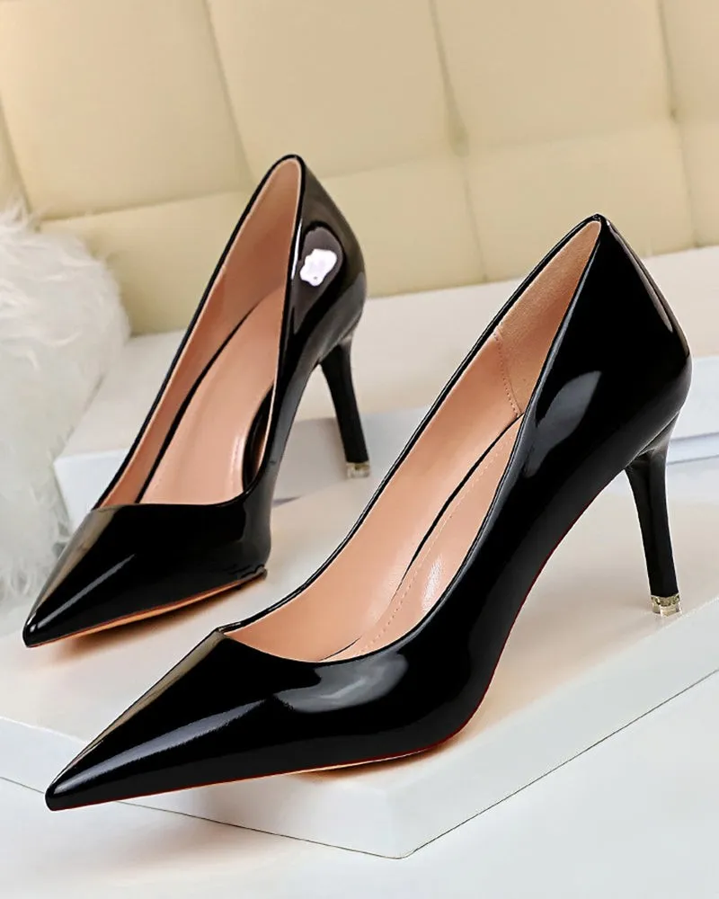 Metallic Heeled Shallow Pointed Toe Stilettos