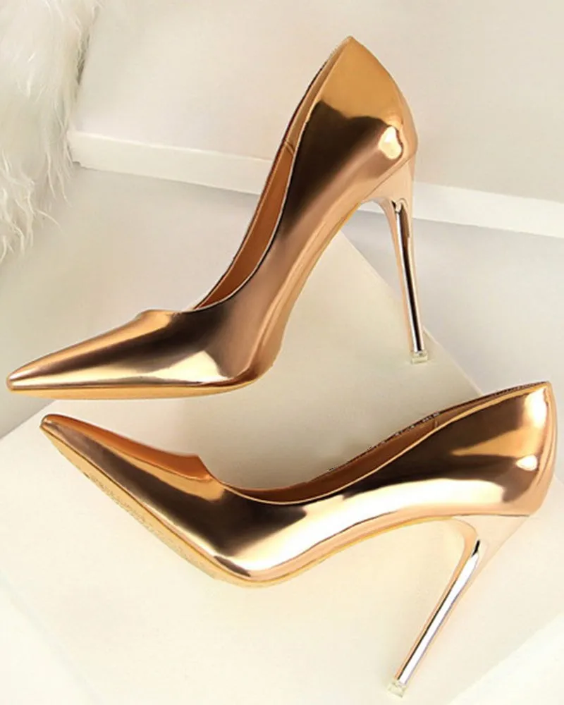 Metallic Heeled Shallow Pointed Toe Stilettos