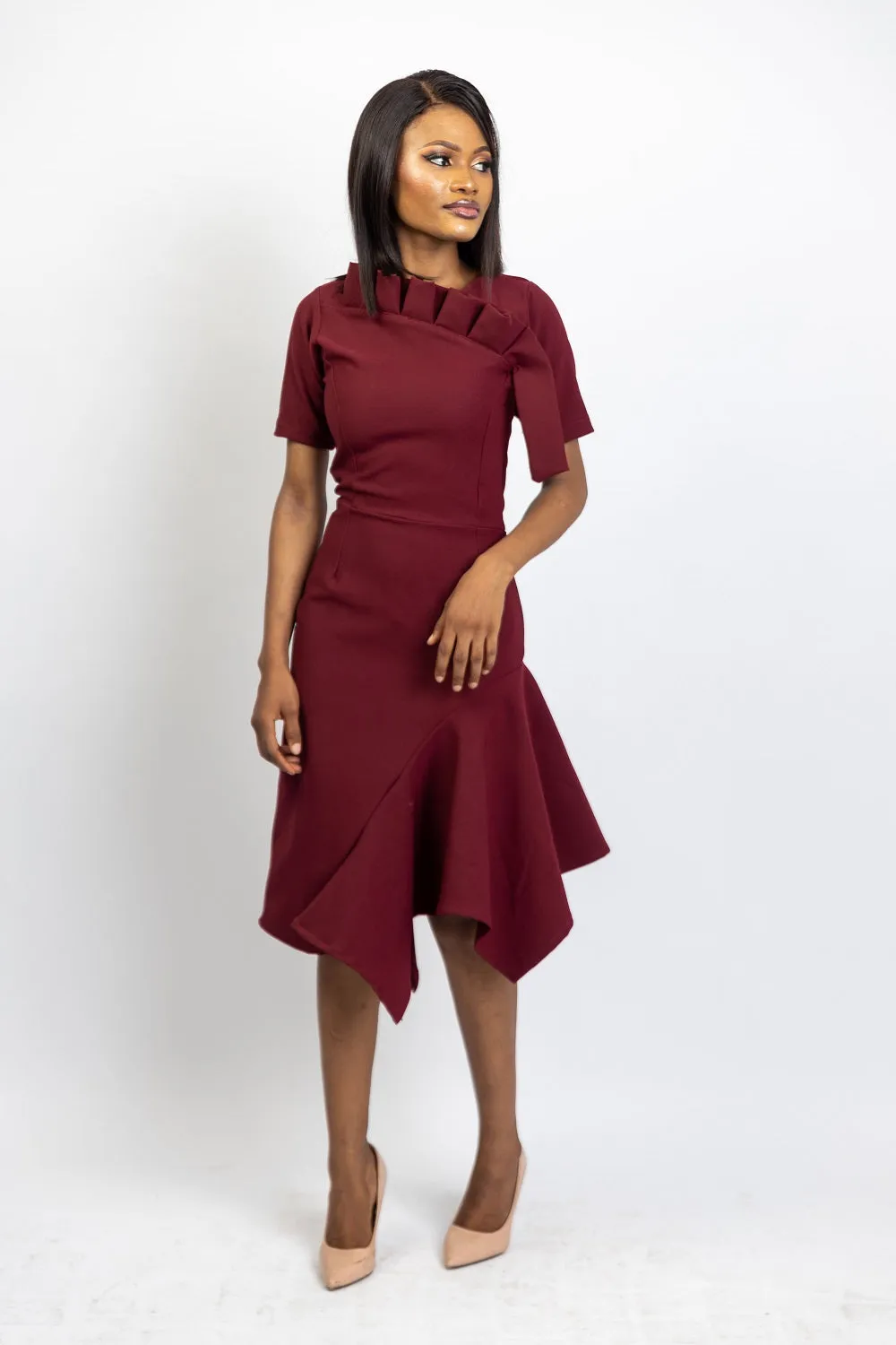 Nelly Asymmetric Dress - Wine