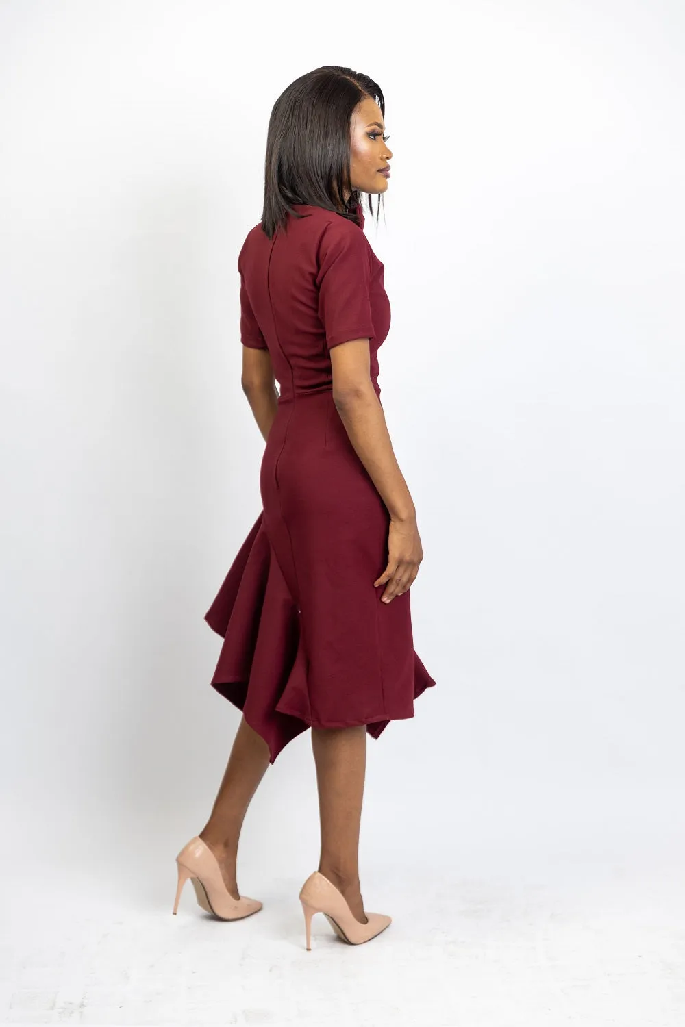 Nelly Asymmetric Dress - Wine