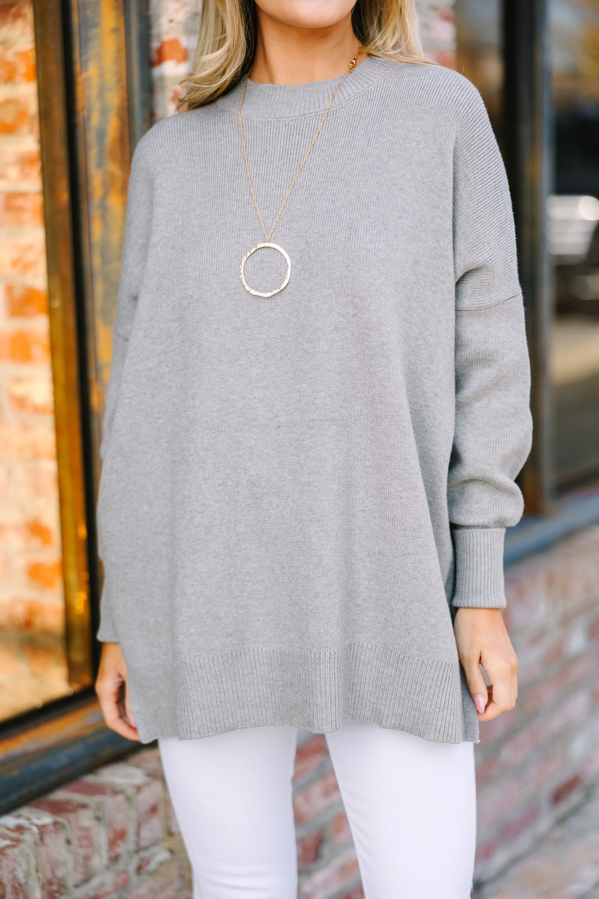 Perfectly You Gray Mock Neck Sweater