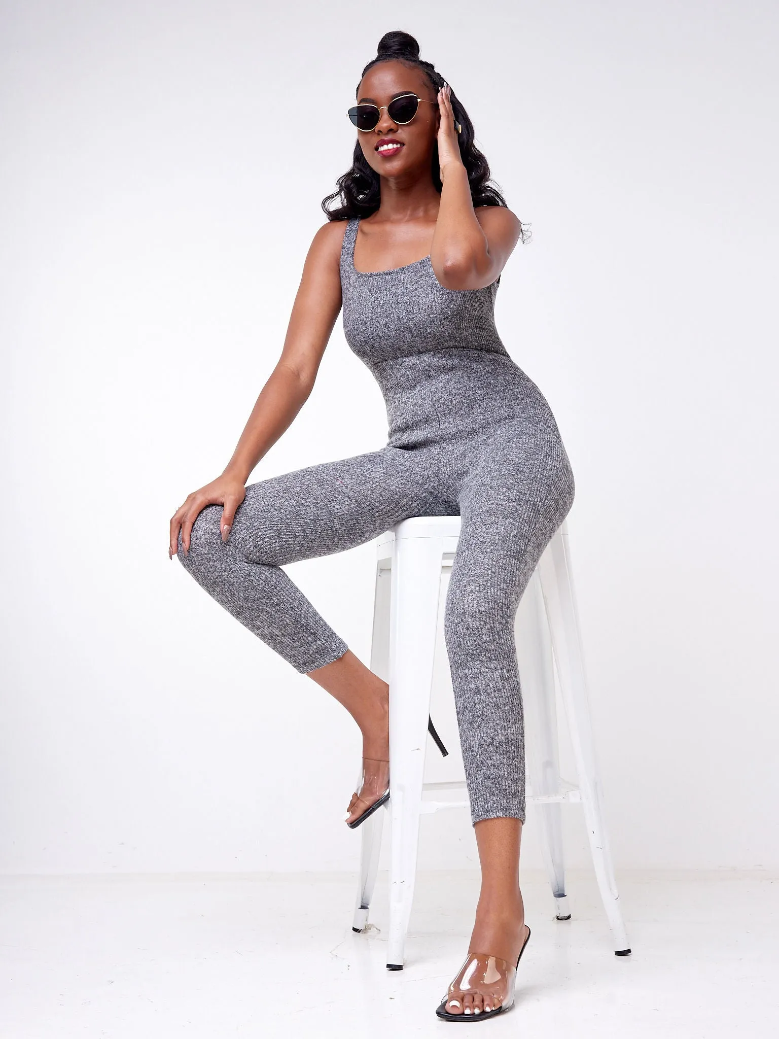 Popular 21 Tank Square Neck Catsuit - Charcoal