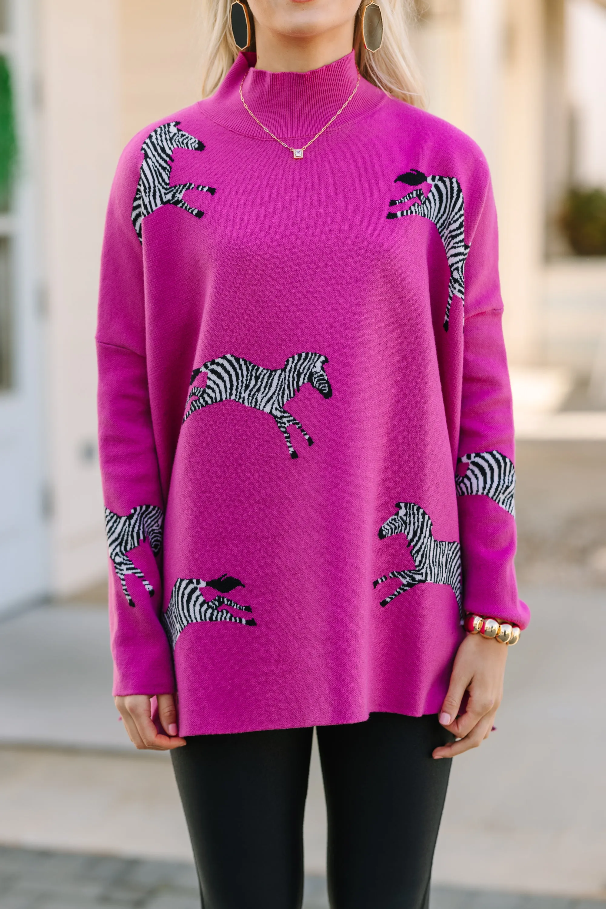 Quick Decision Fuchsia Pink Zebra Sweater