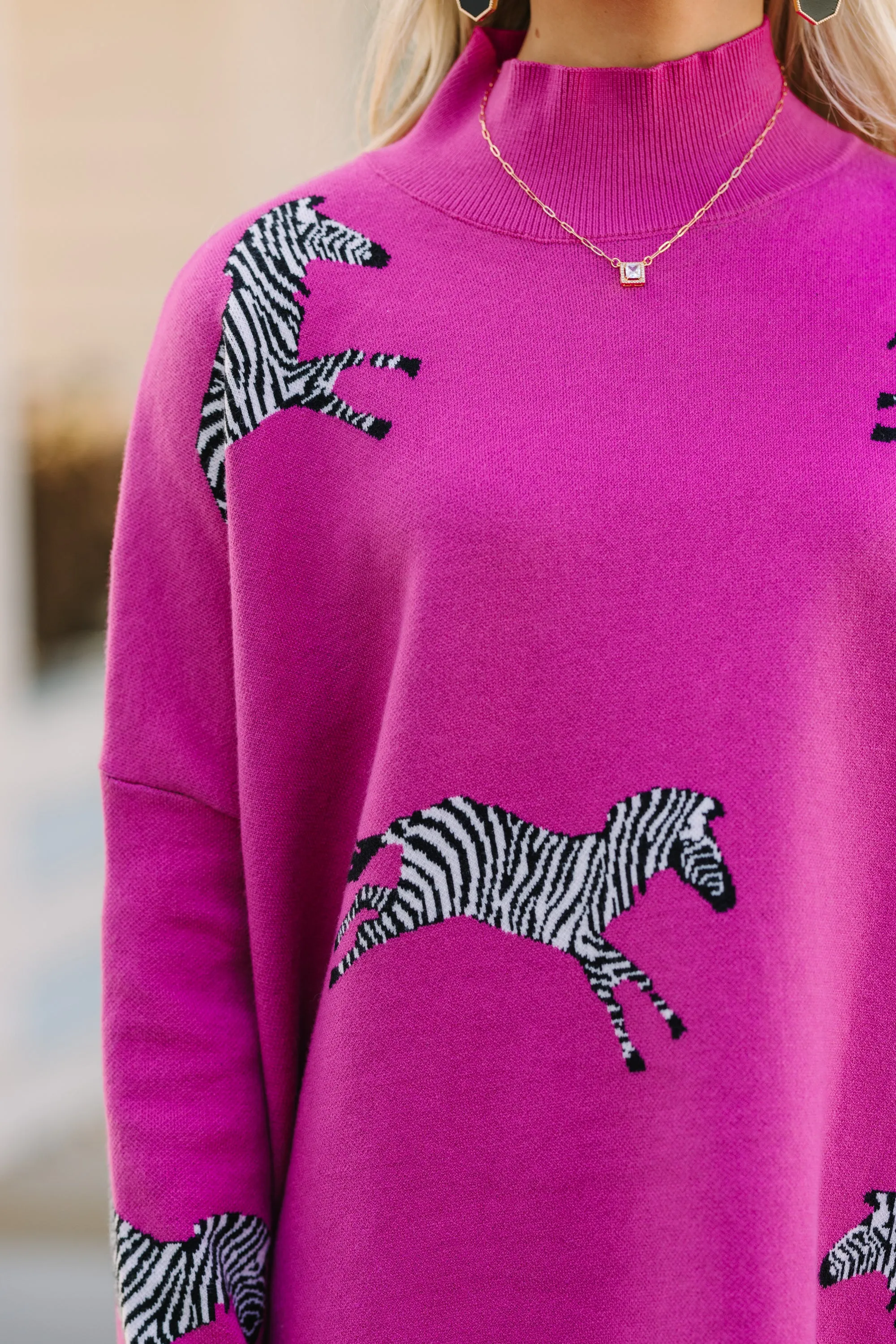 Quick Decision Fuchsia Pink Zebra Sweater