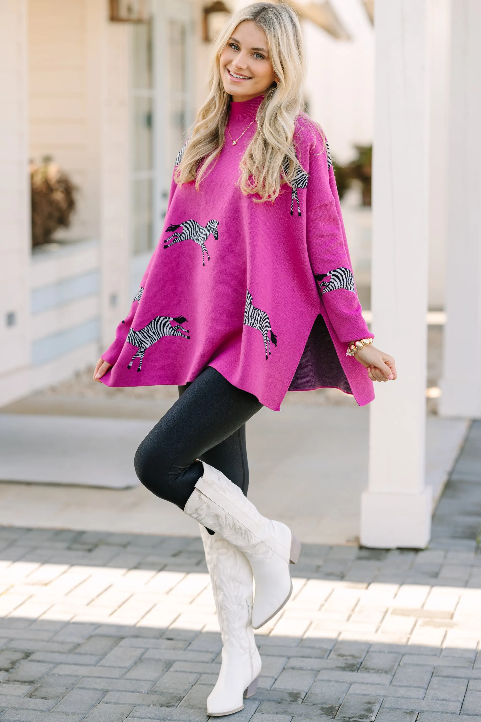 Quick Decision Fuchsia Pink Zebra Sweater