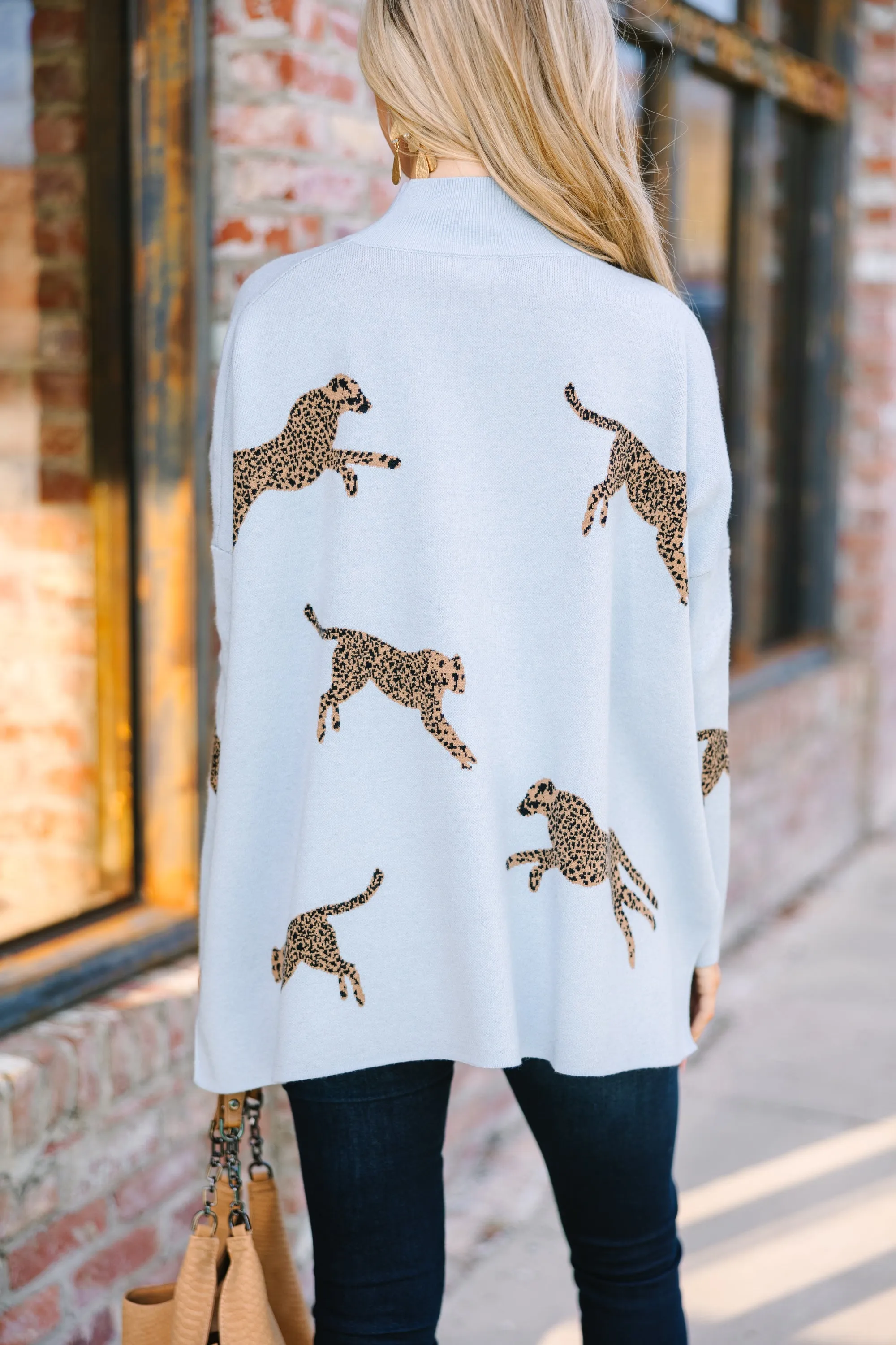 Quick Decisions Light Blue Cheetah Sweater