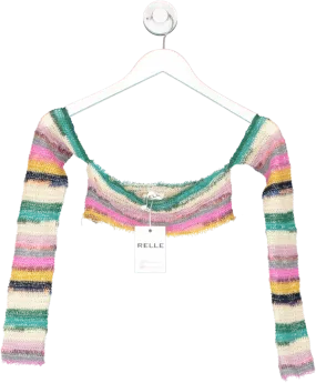 RELLE London Multicoloured Raw Edge Off The Shoulder Crop Top UK XS