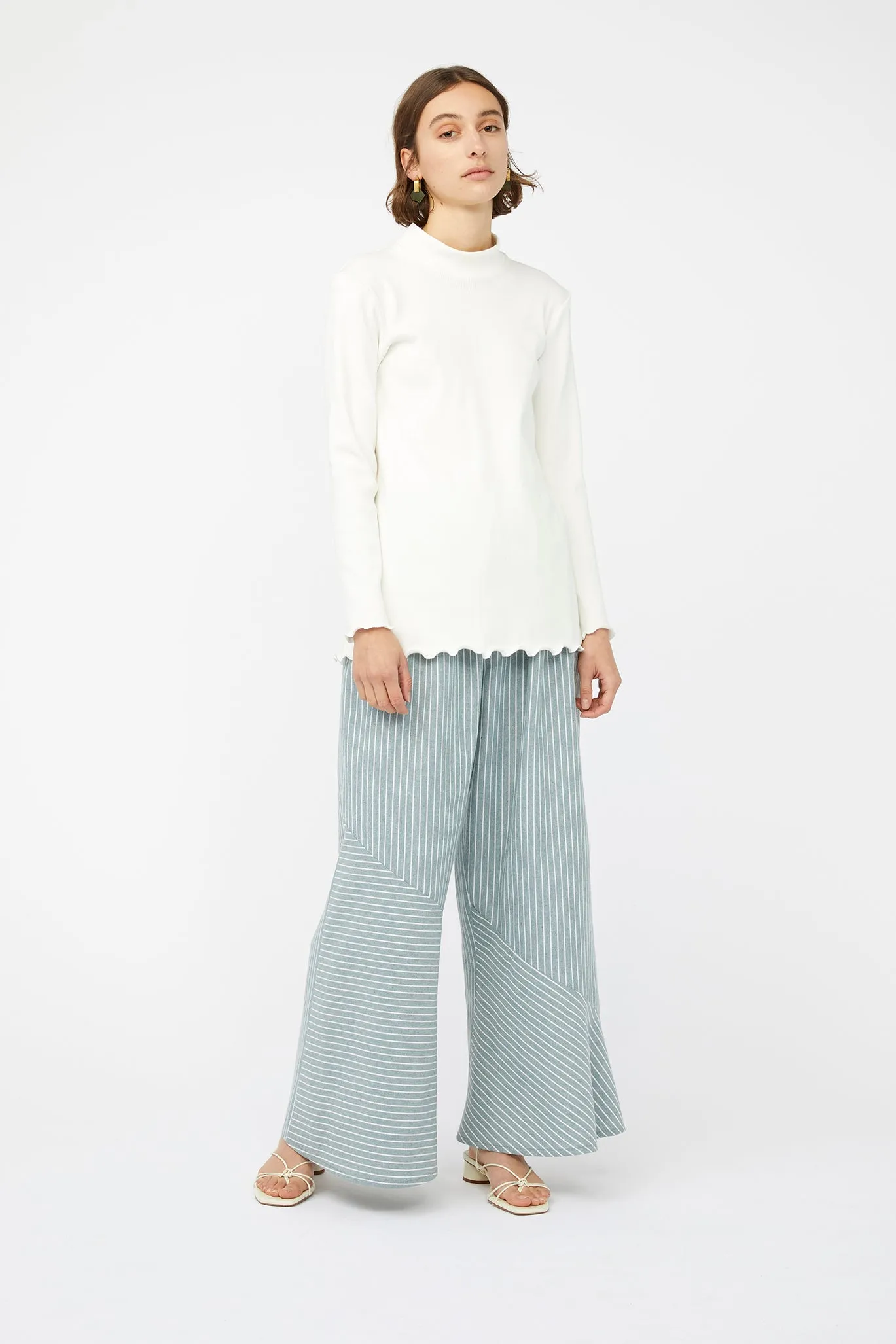 RIBBED MOCK NECK TOP ~ WHITE [ Cotton, Long Sleeved ]