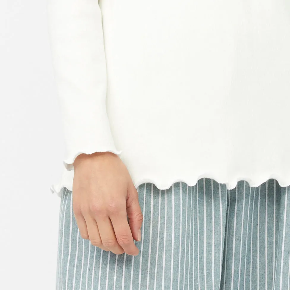 RIBBED MOCK NECK TOP ~ WHITE [ Cotton, Long Sleeved ]