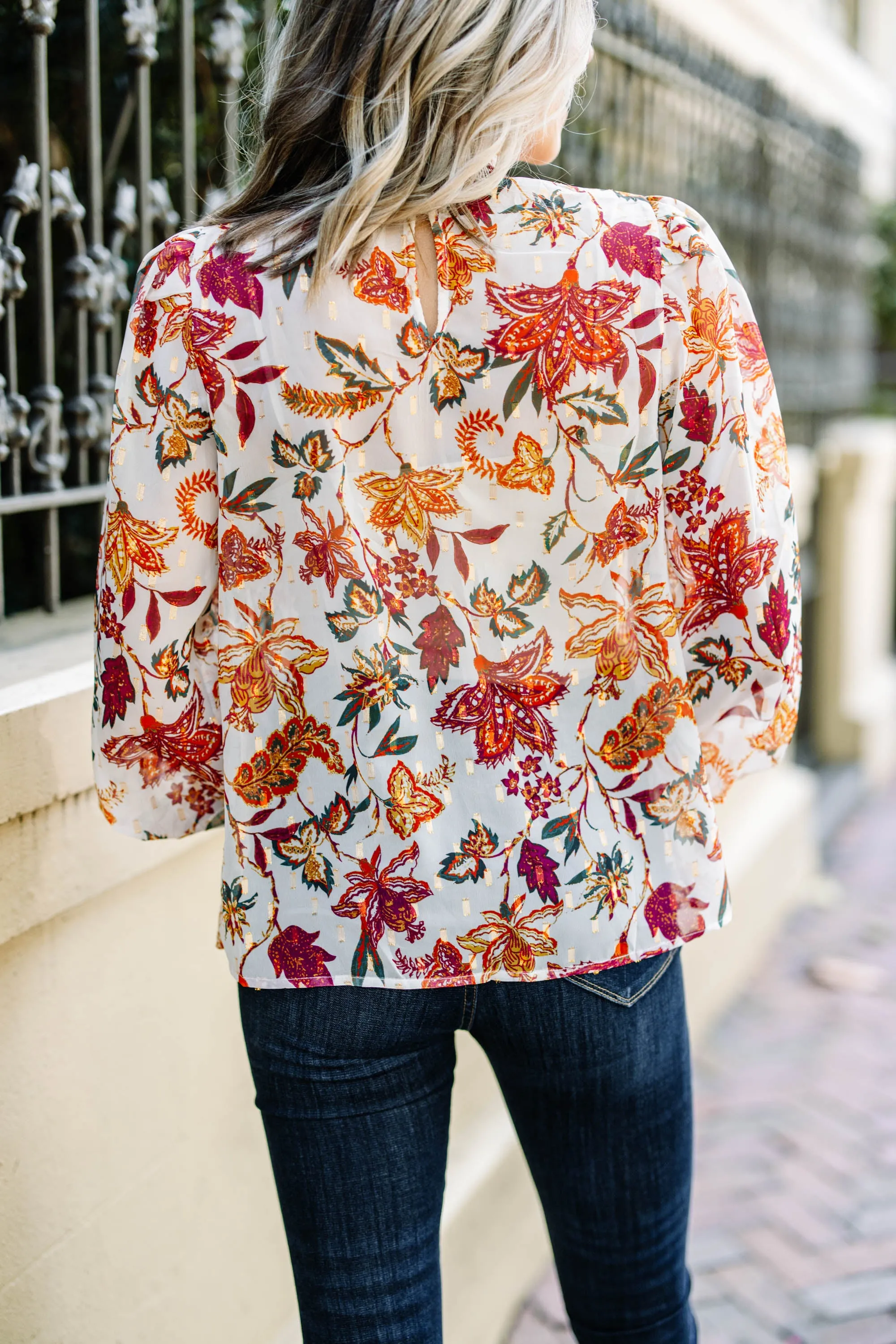 Right On Time Ivory White Floral Blouse