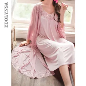 Romantic Two Pieces Sleepwear Women Night Wear Robe Gown Set