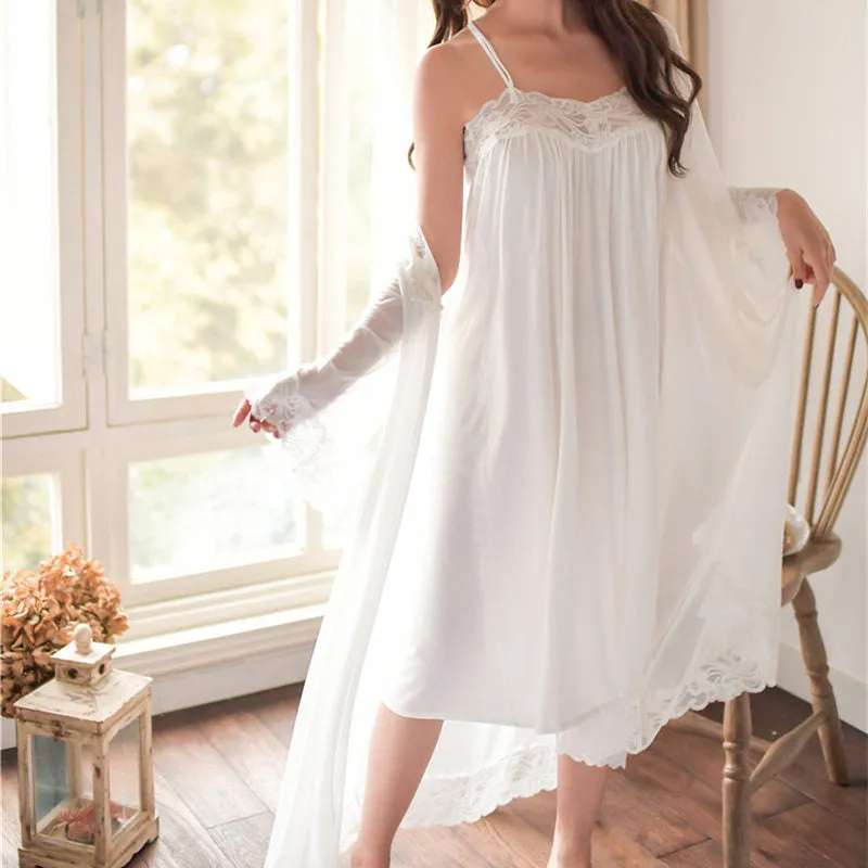 Romantic Two Pieces Sleepwear Women Night Wear Robe Gown Set