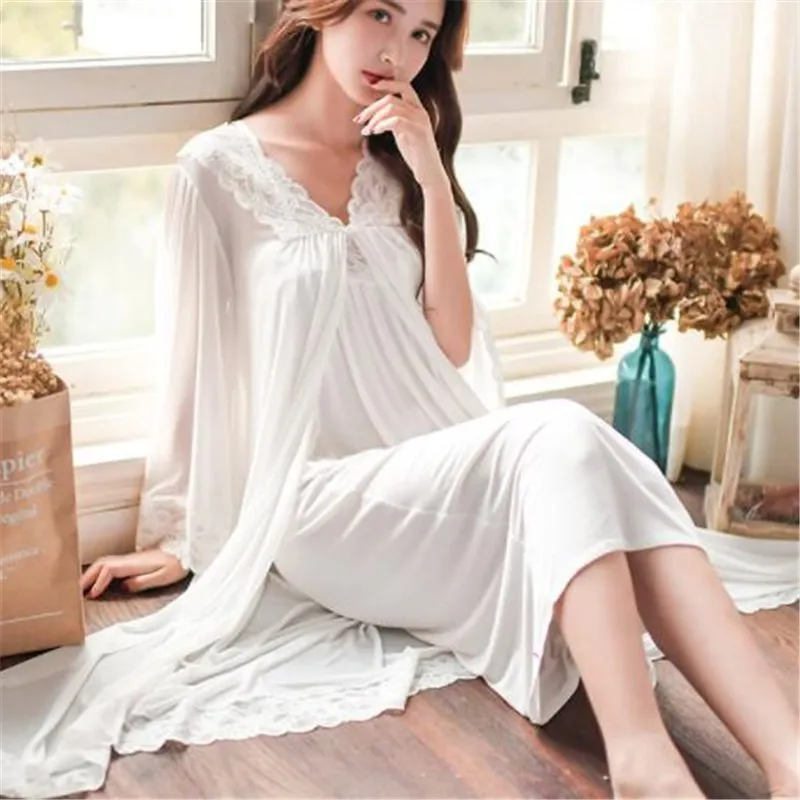 Romantic Two Pieces Sleepwear Women Night Wear Robe Gown Set