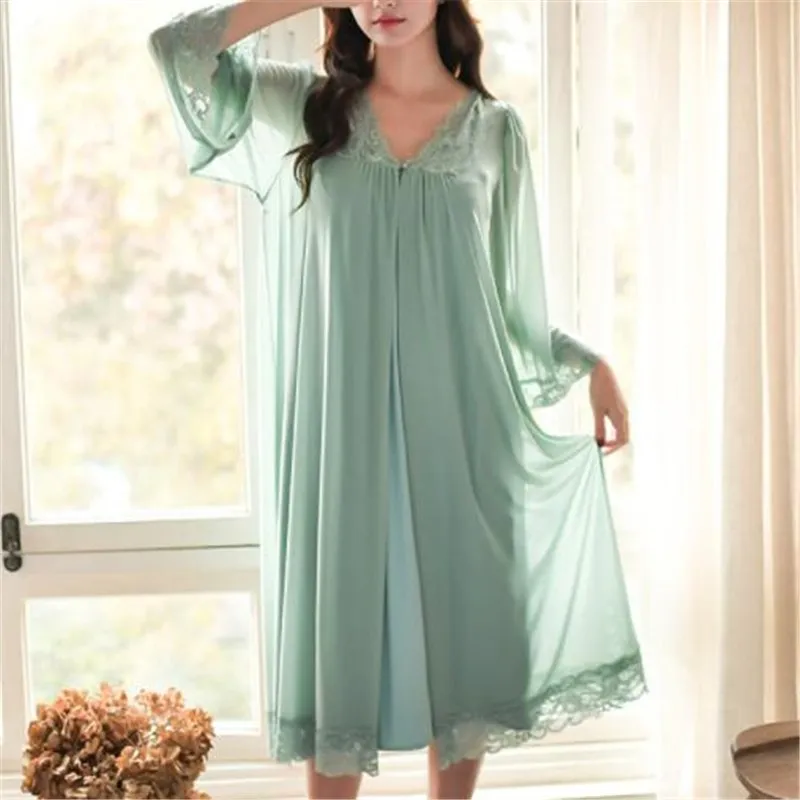 Romantic Two Pieces Sleepwear Women Night Wear Robe Gown Set