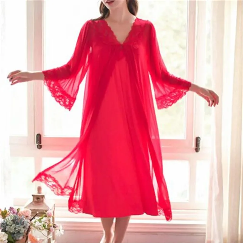 Romantic Two Pieces Sleepwear Women Night Wear Robe Gown Set