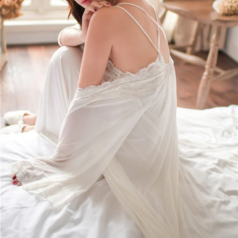 Romantic Two Pieces Sleepwear Women Night Wear Robe Gown Set