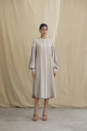 Shirt dress with pleated sleeves